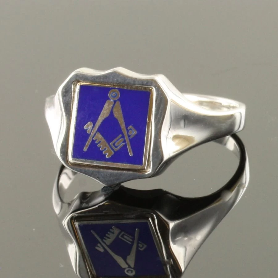 Blue Reversible Shield Head Solid Silver Square And Compass Masonic Ring 4 Blue Reversible Shield Head Solid Silver Square And Compass Masonic Ring - Image 2