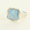 Light Blue Reversible Shield Head Solid Silver Square And Compass Masonic Ring -Masonic Collection 1385lb 01
