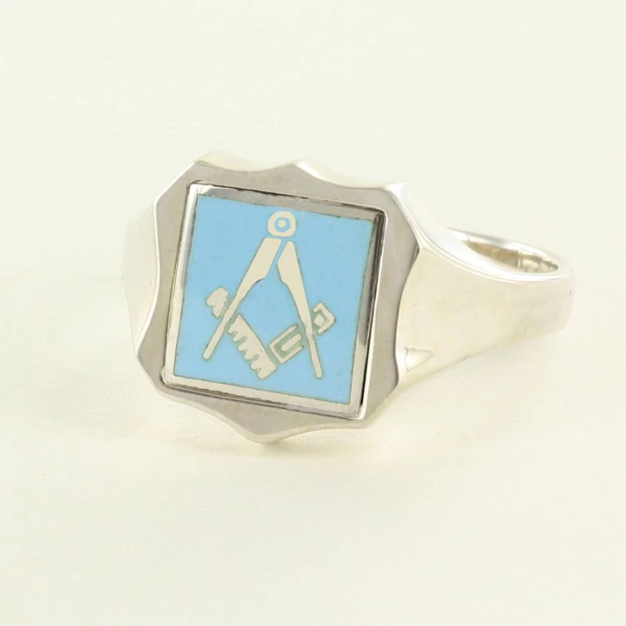 Light Blue Reversible Shield Head Solid Silver Square And Compass Masonic Ring 3 Light Blue Reversible Shield Head Solid Silver Square And Compass Masonic Ring