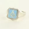 Light Blue Reversible Shield Head Solid Silver Square And Compass With G Masonic Ring -Masonic Collection 1385lbg 01