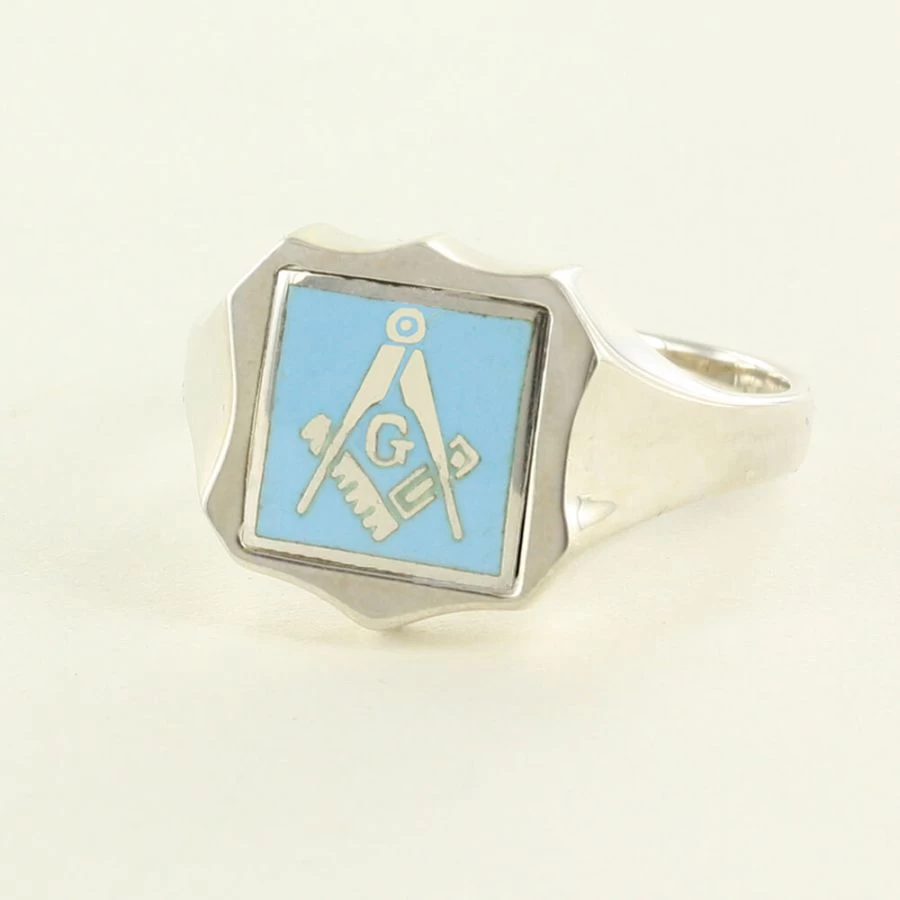 Light Blue Reversible Shield Head Solid Silver Square And Compass With G Masonic Ring 3 Light Blue Reversible Shield Head Solid Silver Square And Compass With G Masonic Ring
