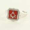 Red Reversible Shield Head Solid Silver Square And Compass Masonic Ring -Masonic Collection 1385r 01