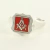 Red Reversible Shield Head Solid Silver Square And Compass With G Masonic Ring -Masonic Collection 1385rg 01