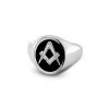 Silver Oval Head Craft Square & Compass Signet Ring