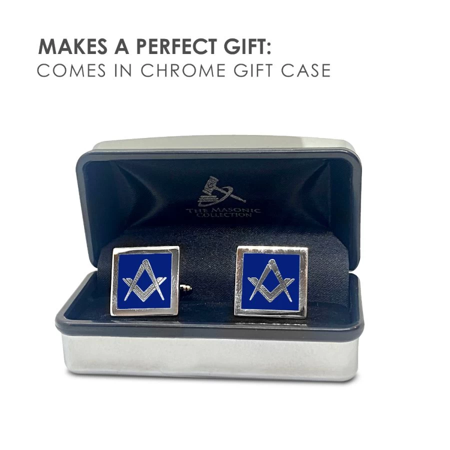 Blue Modern Masonic Cufflinks Set 4 Blue Modern Masonic Cufflinks Set - Image 2