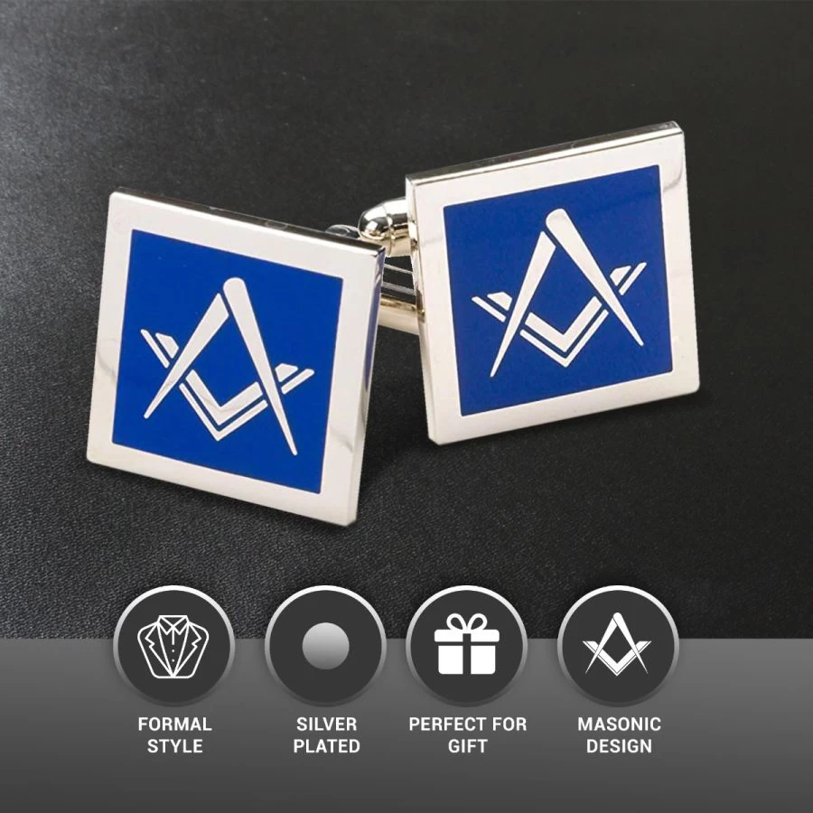 Blue Modern Masonic Cufflinks Set 6 Blue Modern Masonic Cufflinks Set - Image 4
