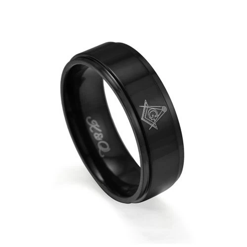 Black ION Plated Masonic Ring Band 3 Black ION Plated Masonic Ring Band
