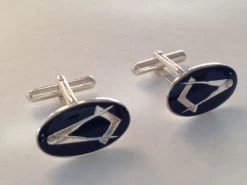 Blue Enamel & Silver Oval Masonic Cufflinks