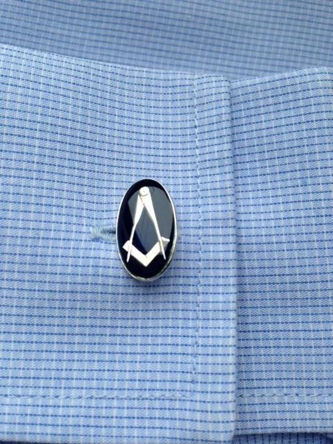 Blue Enamel & Silver Oval Masonic Cufflinks 4 Blue Enamel & Silver Oval Masonic Cufflinks - Image 2