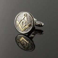 Masonic Cufflinks Two Tone Pewter And Gilded Gold – Square Compass With G -Masonic Collection ae1 single