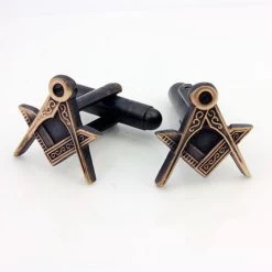Antique Bronze Effect Masonic Cufflinks With Square & Compass