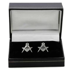 Antique Silver Effect Cufflinks With Square & Compass Symbols -Masonic Collection antcuffs1 sqc slv 4