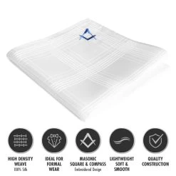 Freemasons White Craft 100% Silk Pocket Square / Handkerchief 15 Freemasons White Craft 100% Silk Pocket Square / Handkerchief -Masonic Collection b features