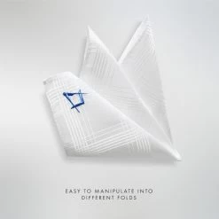 Freemasons White Craft 100% Silk Pocket Square / Handkerchief 17 Freemasons White Craft 100% Silk Pocket Square / Handkerchief -Masonic Collection b fold