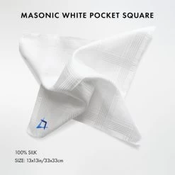 Freemasons White Craft 100% Silk Pocket Square / Handkerchief 19 Freemasons White Craft 100% Silk Pocket Square / Handkerchief -Masonic Collection b size