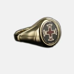 Gold Red Cross Of Constantine Masonic Ring (Black) - Fixed Head