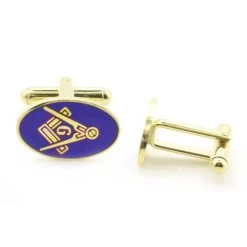Gilt Metal And Blue Enamel Modern Craft Masonic Cufflinks