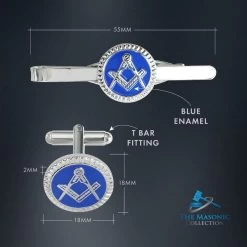 Blue Detailed Masonic Cufflink & Tieslide Set -Masonic Collection detailed blue dimensions