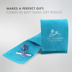 Blue Detailed Masonic Cufflink & Tieslide Set -Masonic Collection detailed blue pouch