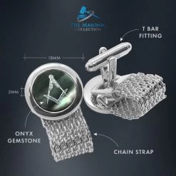 Masonic Onyx Rhodium Plated Cufflinks 12 Masonic Onyx Rhodium Plated Cufflinks -Masonic Collection dimensions copy 2 1