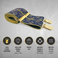 Freemasons Masonic Sq & Compass Braces (Gold & Blue) 12 Freemasons Masonic Sq & Compass Braces (Gold & Blue) -Masonic Collection features blue gold