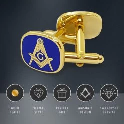 Blue Masonic Cufflinks With G -Masonic Collection features 12