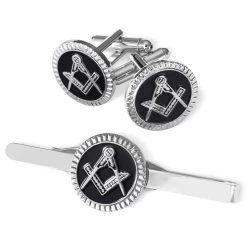 Masonic Black Cufflinks And Tie Slide Set
