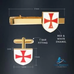 Masonic Knights Templar Cufflink & Tieslide Set -Masonic Collection kt dimensions 1