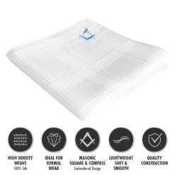 Freemasons White Craft 100% Silk Pocket Square / Handkerchief 16 Freemasons White Craft 100% Silk Pocket Square / Handkerchief -Masonic Collection lb features