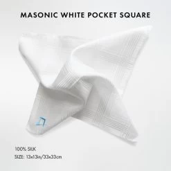 Freemasons White Craft 100% Silk Pocket Square / Handkerchief 20 Freemasons White Craft 100% Silk Pocket Square / Handkerchief -Masonic Collection lb size