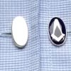 Blue Enamel & Silver Oval Masonic Cufflinks With Chain -Masonic Collection oval with chain