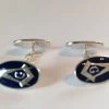 Blue Enamel & Silver Oval Masonic Cufflinks With Chain - ‘G’ -Masonic Collection oval with chain and g full pair
