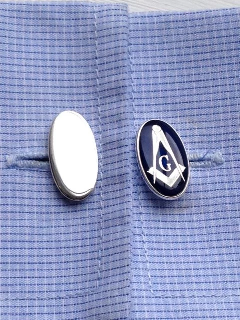 Blue Enamel & Silver Oval Masonic Cufflinks With Chain - ‘G’ 4 Blue Enamel & Silver Oval Masonic Cufflinks With Chain - ‘G’ - Image 2