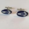 Blue Enamel & Silver Oval Masonic Cufflinks ‘G’ -Masonic Collection oval with t bar and g full pair