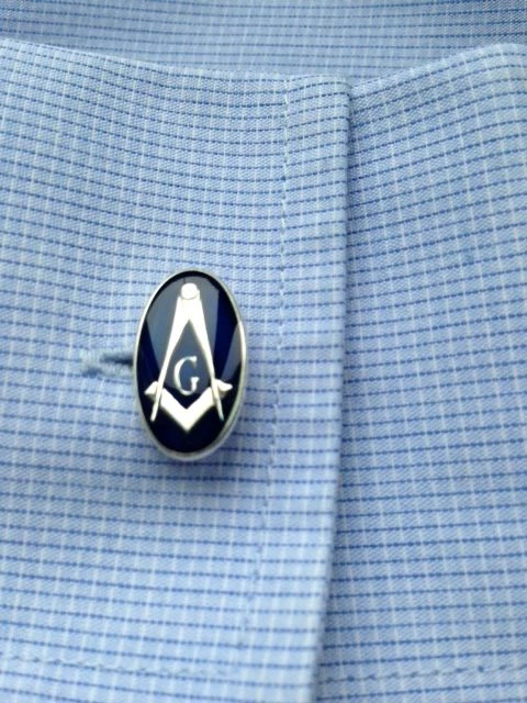 Blue Enamel & Silver Oval Masonic Cufflinks ‘G’ 4 Blue Enamel & Silver Oval Masonic Cufflinks ‘G’ - Image 2
