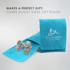 Masonic Onyx Rhodium Plated Cufflinks 14 Masonic Onyx Rhodium Plated Cufflinks -Masonic Collection pouch 2