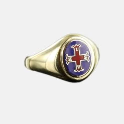 Gold Red Cross Of Constantine Masonic Ring (Blue) - Fixed Head