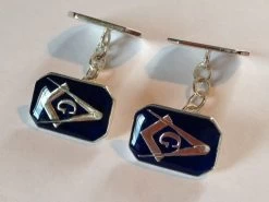 Blue Enamel & Silver Rectangular Masonic Cufflinks- ‘G’