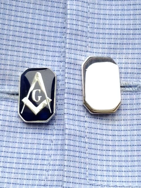 Blue Enamel & Silver Rectangular Masonic Cufflinks- ‘G’ 4 Blue Enamel & Silver Rectangular Masonic Cufflinks- ‘G’ - Image 2