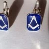 Blue Enamel And Silver Rectangular Masonic Cufflinks -Masonic Collection rectangular t bar showing blue
