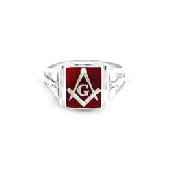 Silver Craft Detailed Masonic Ring -Masonic Collection red 1