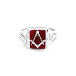 Silver Craft Detailed Masonic Ring -Masonic Collection red