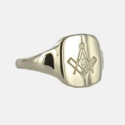 9ct Yellow Gold Square And Compass With G Masonic Signet Ring