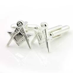 Silver Plated Masonic Cufflinks Depicting The Square & Compass