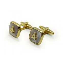 Masonic Mother Of Pearl Embossed Sq & Compass Cufflinks