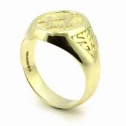 Solid 9ct Yellow Gold Masonic Signet Ring With Acacia Leaf Design