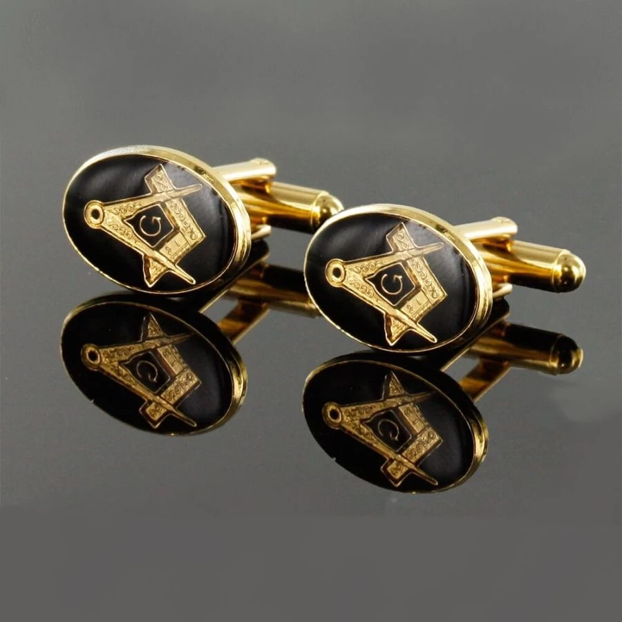 Gold Plated Black Enamel Square And Compass With G Cufflinks 4 Gold Plated Black Enamel Square And Compass With G Cufflinks - Image 2
