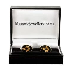 Gold Plated Black Enamel Square And Compass With G Cufflinks 12 Gold Plated Black Enamel Square And Compass With G Cufflinks -Masonic Collection tarr1 box