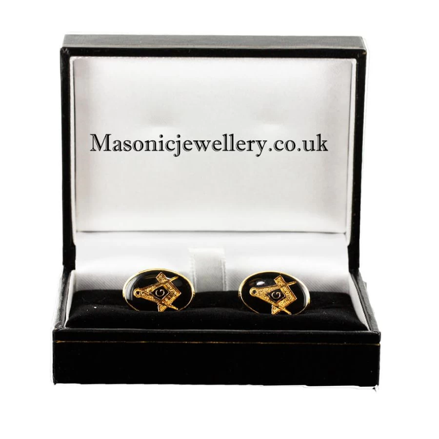 Gold Plated Black Enamel Square And Compass With G Cufflinks 6 Gold Plated Black Enamel Square And Compass With G Cufflinks - Image 4