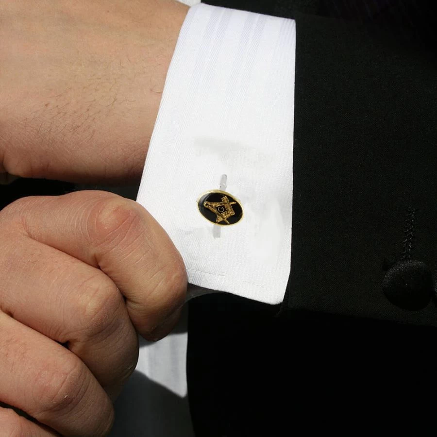 Gold Plated Black Enamel Square And Compass With G Cufflinks 7 Gold Plated Black Enamel Square And Compass With G Cufflinks - Image 5